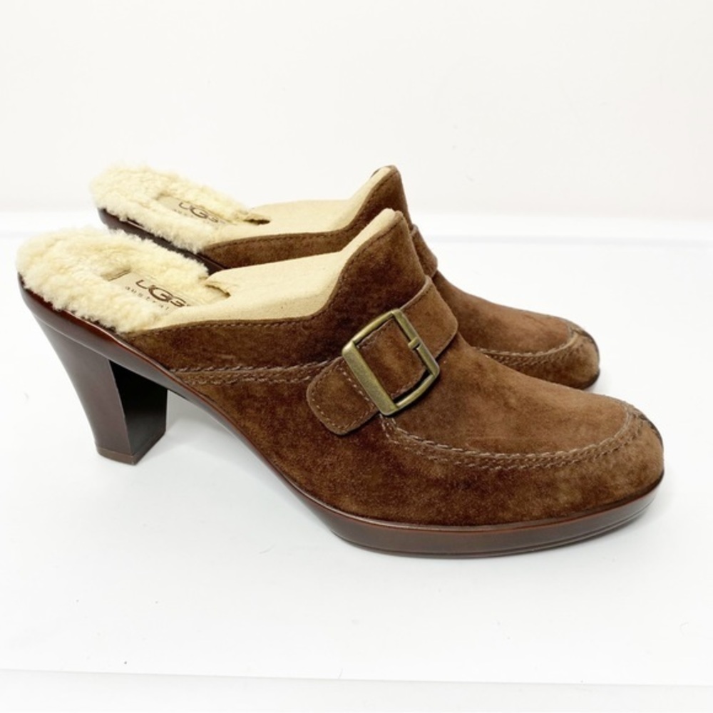 UGG Brown Suede Clogs with Medium Heel